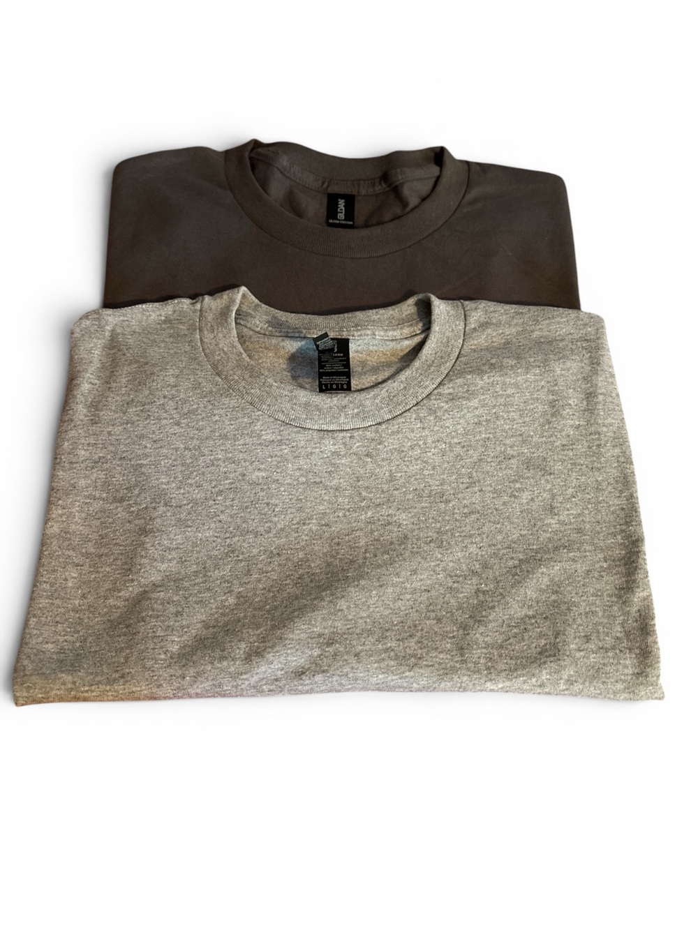 Gildan Gray and Charcoal Short Sleeve Tee Pack of 2 NWOT 100% Cotton